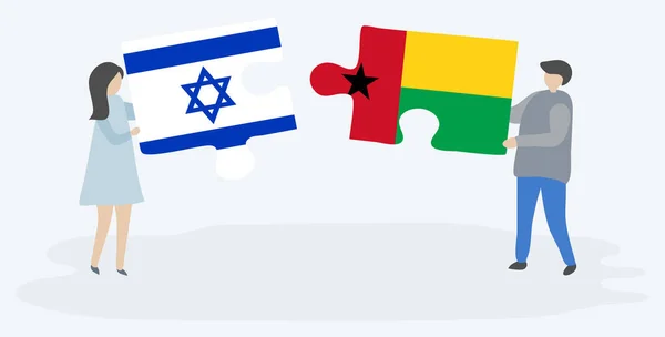 Coppia Con Due Pezzi Puzzle Con Bandiere Israeliane Bissau Guineane — Vettoriale Stock