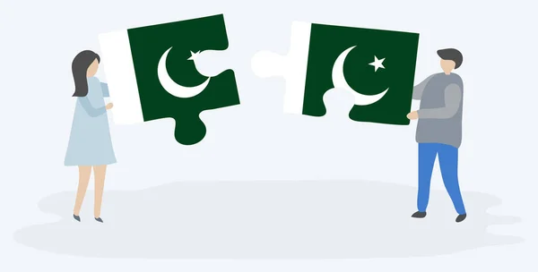 Couple Holding Two Puzzles Pieces Pakistani Pakistani Flags Pakistan Pakistan — Stock Vector
