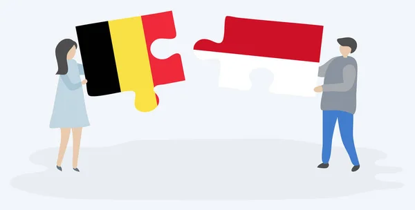 Paar Mit Zwei Puzzleteilen Mit Belgischen Und Monegassischen Fahnen Belgische — Stockvektor