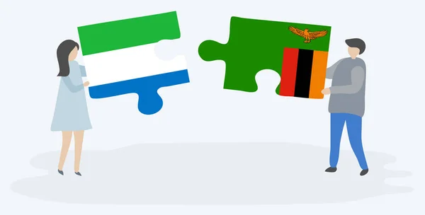 Paar Houden Twee Puzzels Stukken Met Sierra Leonean Zambiaanse Vlaggen — Stockvector