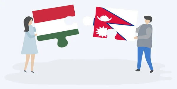 Puslespill Med Ungarske Nepalske Flagg Ungarn Nepals Nasjonalsymboler – stockvektor