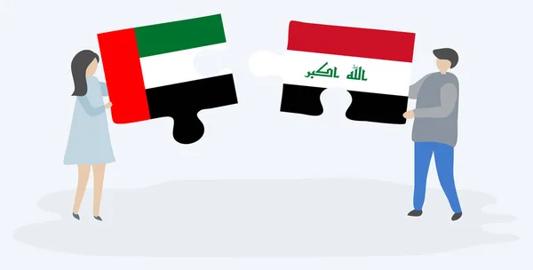 Пара Проведення Двох Головоломок Штук Еміріан Іракські Прапори Єднані Арабські — стоковий вектор