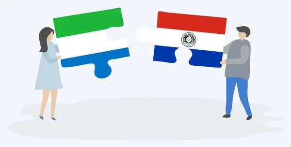 Paar Houden Twee Puzzels Stukken Met Sierra Leonean Paraguayaanse Vlaggen — Stockvector