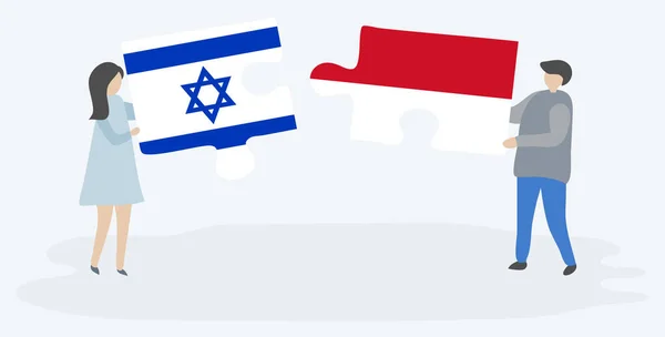 Dvojice Drží Dvě Skládanky Izraelskými Indonéským Prapory Národní Symboly Izraele — Stockový vektor