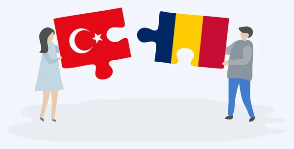 Coppia Contenente Due Pezzi Puzzle Con Bandiere Turche Ciadiane Turchia — Vettoriale Stock