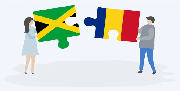 Пара Проведення Двох Головоломок Штук Ямайки Румунські Прапори Ямайка Румунія — стоковий вектор
