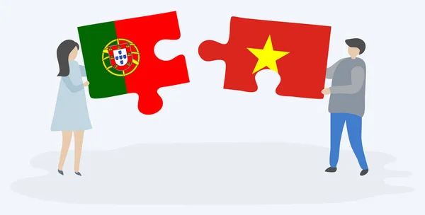 포르투갈어와 베트남 국기와 조각을 포르투갈과 베트남의 — 스톡 벡터