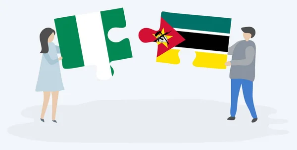 Çift Nijerya Mozambik Bayrakları Ile Iki Bulmaca Parçaları Tutan Nijerya — Stok Vektör