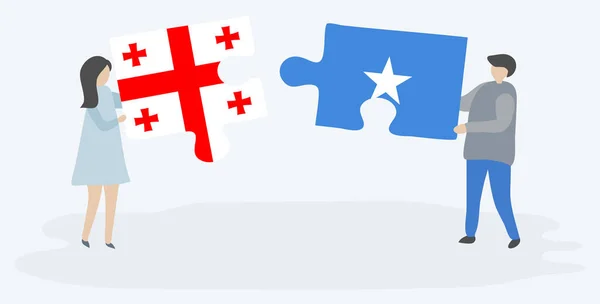 Paar Mit Zwei Puzzleteilen Mit Georgischen Und Somalischen Flaggen Georgien — Stockvektor