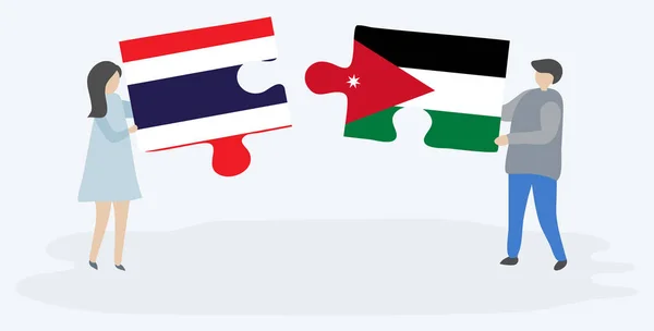 Paar Houden Twee Puzzels Stukken Met Thaise Jordaanse Vlaggen Thailand — Stockvector