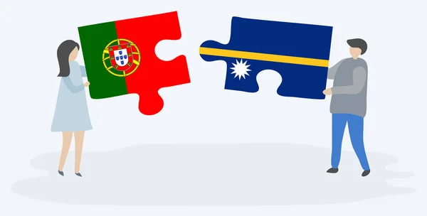 Coppia Contenente Due Pezzi Puzzle Con Bandiere Portoghesi Nauruan Portogallo — Vettoriale Stock