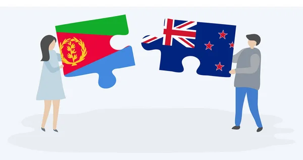 Пара Проведення Двох Головоломок Штук Ерітрейскіе Новозеландських Прапорів Еритрея Нова Ліцензійні Стокові Ілюстрації