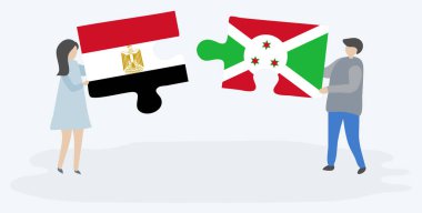 Çift Mısır ve Burundi bayrakları ile iki bulmaca parçaları tutan. Mısır ve Burundi ulusal sembolleri birlikte.