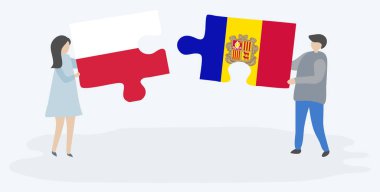 Çift Lehçe ve Andorran bayrakları ile iki bulmaca parçaları tutan. Polonya ve Andorra ulusal sembolleri birlikte.