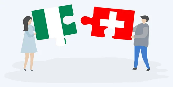 Пара Проведення Двох Головоломок Штук Нігерійських Швейцарських Прапорів Нігерія Швейцарія — стоковий вектор