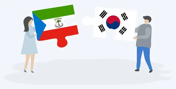 Paar Mit Zwei Puzzleteilen Mit Äquatorialer Guineanischer Und Südkoreanischer Flagge — Stockvektor