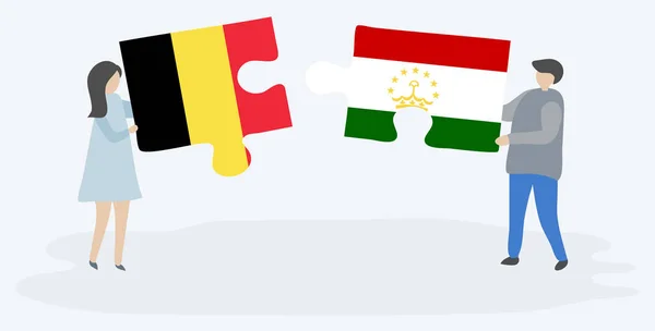 Paar Mit Zwei Puzzleteilen Mit Belgischen Und Tajikistischen Flaggen Belgien — Stockvektor
