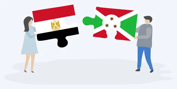 Dvojice Drží Dvě Skládanky Egyptskými Burundskými Vlajkami Egypt Burundský Národní — Stockový vektor