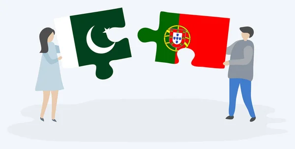 Par Som Innehar Två Pusselbitar Med Pakistanska Och Portugisiska Flaggor — Stock vektor