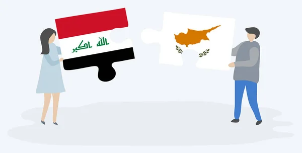 Paar Mit Zwei Puzzleteilen Mit Irakischen Und Zypriotischen Flaggen Irakische — Stockvektor