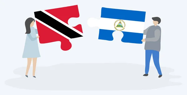 Пара Проведення Двох Головоломок Штук Трінідакадського Nicaraguan Прапори Тринідад Тобаго — стоковий вектор