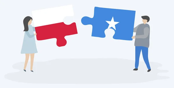 Dvojice Drží Dvě Skládanky Polskými Somalskými Vlajkami Národní Symboly Polska — Stockový vektor