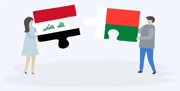 Paar Mit Zwei Puzzleteilen Mit Irakischen Und Madagassischen Flaggen Iraks — Stockvektor