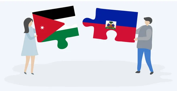 Пара Проведення Двох Головоломок Штук Йорданських Гаїтянських Прапорів Йорданія Гаїті — стоковий вектор