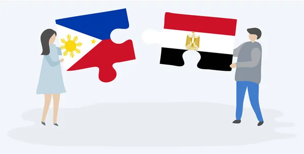 Dvojice Drží Dvě Skládanky Filipino Egyptskými Vlajkami Filipíny Egypt Národní — Stockový vektor