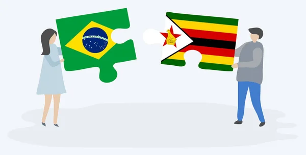 브라질과 짐바브웨 국기와 조각을 브라질과 짐바브웨 — 스톡 벡터