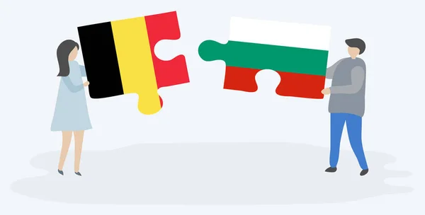 Paar Mit Zwei Puzzleteilen Mit Belgischen Und Bulgarischen Flaggen Belgische — Stockvektor