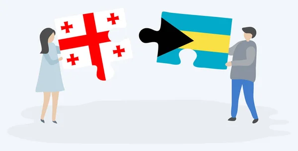 Ζευγάρι Που Κρατά Δύο Κομμάτια Παζλ Σημαίες Γεωργιανής Και Μπαχάμες — Διανυσματικό Αρχείο