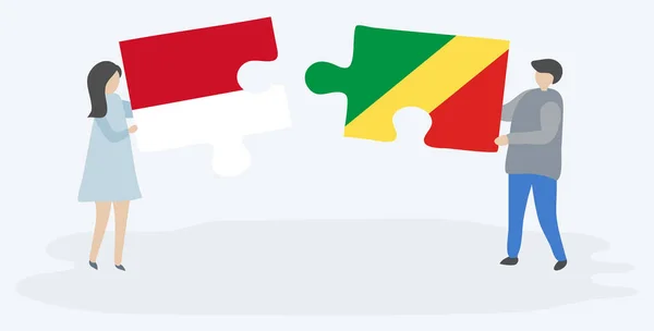 Coppia Contenente Due Pezzi Puzzle Con Bandiere Indonesiane Congolesi Indonesia — Vettoriale Stock