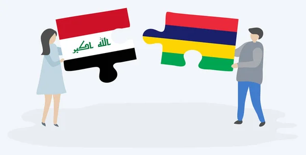 Paar Mit Zwei Puzzleteilen Mit Irakischen Und Mauritischen Flaggen Irakische — Stockvektor