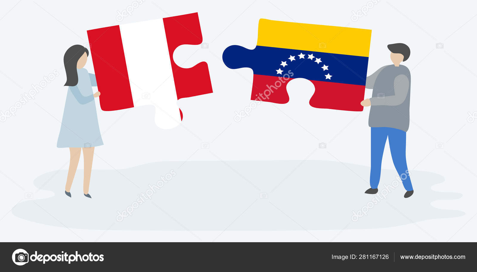 Couple Holding Two Puzzles Pieces Peruvian Venezuelan Flags Peru Venezuela Vector Image By C Miladuchinskaya Vector Stock 281167126
