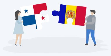 Panama ve Andorran bayrakları ile iki bulmaca parçaları tutan çift. Panama ve Andorra ulusal sembolleri birlikte.