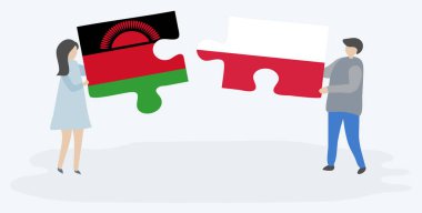 Malavi ve Polonya bayrakları ile iki bulmaca parçaları tutan çift. Malavi ve Polonya ulusal sembolleri birlikte.