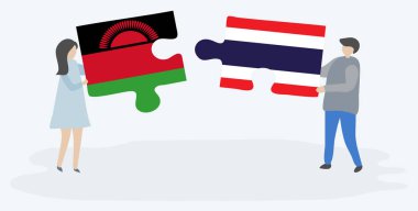 Malavi ve Tay bayrakları ile iki bulmaca parçaları tutan çift. Malavi ve Tayland ulusal sembolleri birlikte.