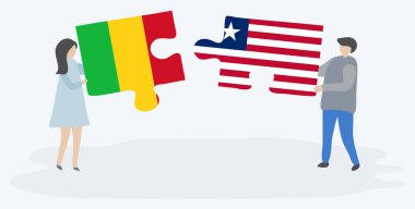 Çift, Mali ve Liberya bayraklarıyla iki bulmaca parçası tutuyor. Mali ve Liberya ulusal sembolleri birlikte.