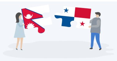 Nepal ve Panama bayrakları ile iki bulmaca parçaları tutan çift. Nepal ve Panama ulusal sembolleri birlikte.