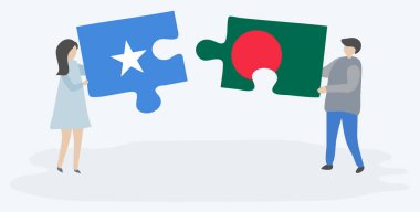 Çift Somali ve Bangladeş bayrakları ile iki bulmaca parçaları tutan. Somali ve Bangladeş ulusal sembolleri birlikte.