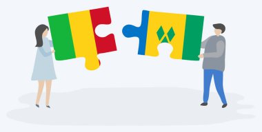 Çift, Mali ve Vincent bayraklarıyla iki bulmaca parçası tutuyor. Mali ve Saint Vincent ve Grenadinler ulusal sembolleri birlikte.