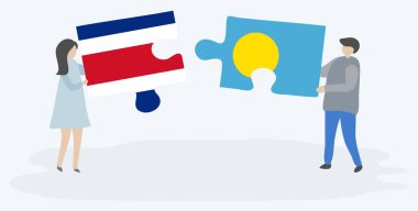 Çift Kosta Rika ve Palauan bayrakları ile iki bulmaca parçaları tutan. Kosta Rika ve Palau ulusal sembolleri birlikte.