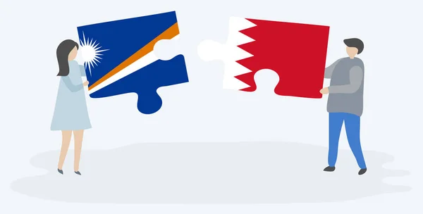 Néhány Holding Két Rejtvények Darab Marshallese Bahreini Zászlók Marshall Szigetek — Stock Vector