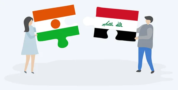 Пара Держащая Две Головоломки Нигерийскими Иракскими Флагами Государственные Символы Нигера — стоковый вектор