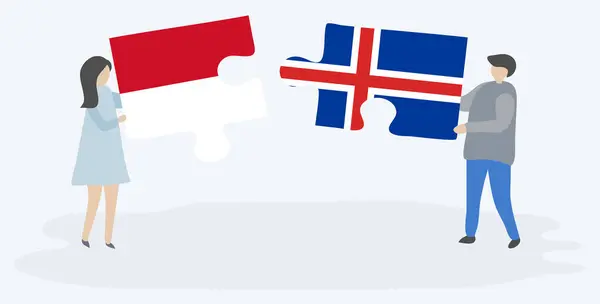 Ζευγάρι Που Κρατά Δύο Κομμάτια Παζλ Μονακό Και Ισλανδικές Σημαίες — Διανυσματικό Αρχείο