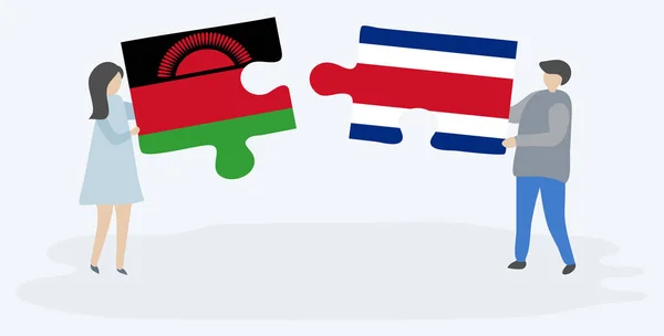 Dvojice Která Drží Dvě Skládanky Malicwianských Kostarických Vlajkách Národní Symboly — Stockový vektor