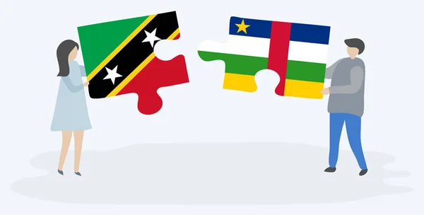 Paar Houden Twee Puzzels Stukken Met Kittitian Centraal Afrikaanse Vlaggen — Stockvector