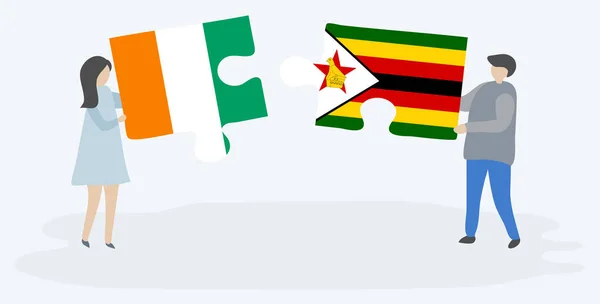 이보리안과 짐바브웨 국기와 조각을 코트디부아르와 짐바브웨 — 스톡 벡터