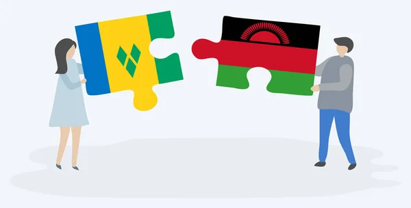 Пара Держащая Две Головоломки Флажками Винсента Малави Национальные Синагоги Сент — стоковый вектор